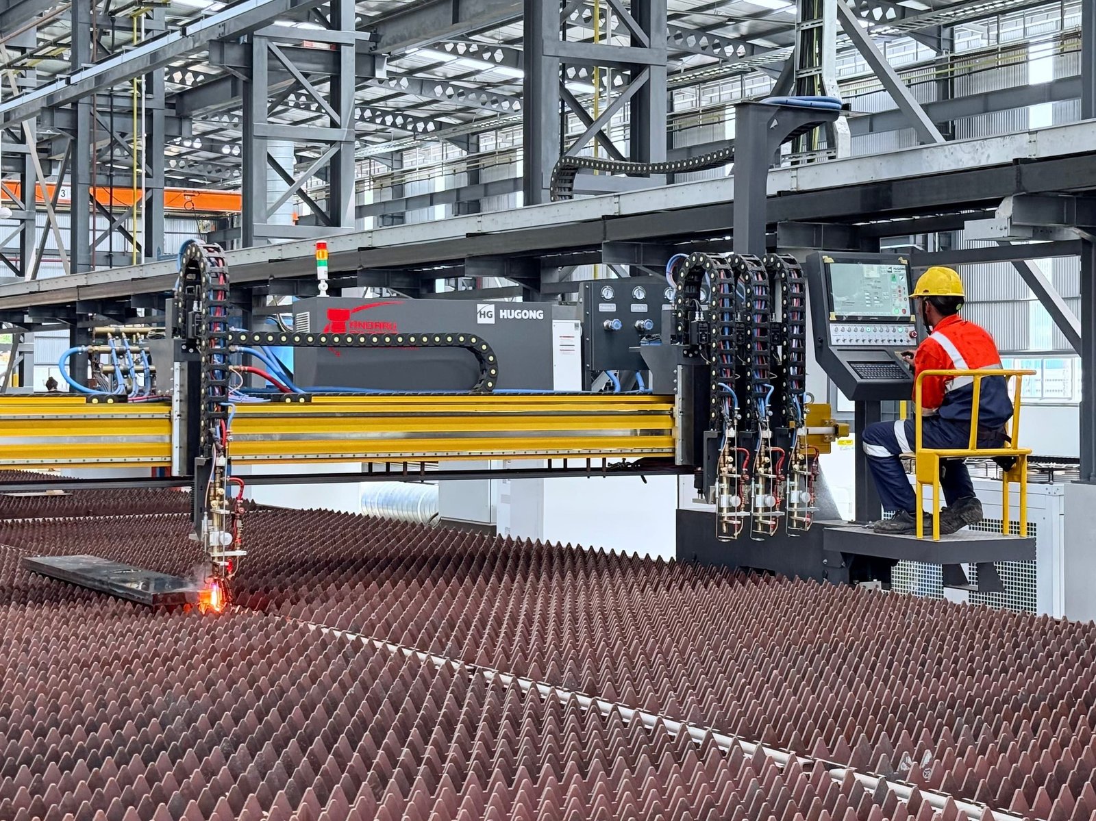 Multi-torch gas CNC cutting steel plate at the ABN facility